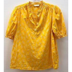 Lucky Brand Women's Size S Popover Top 3/4-Button Puff Sleeve Gold/White Floral